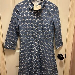 GODDIVA of London Blue and White Button-Up Dress Sz 8 NWT!!